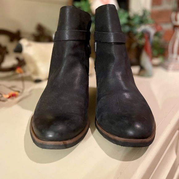 Korks Ankle Boot Contrast Suede Leather Heels Black Size 11 M Moto Grunge Goth - Picture 3 of 10